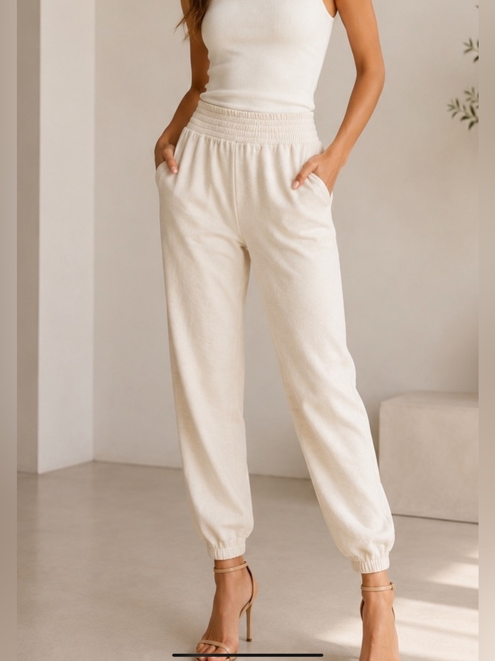 BB DAKOTA Cream Elastic Waist Jogger Pants Size XS